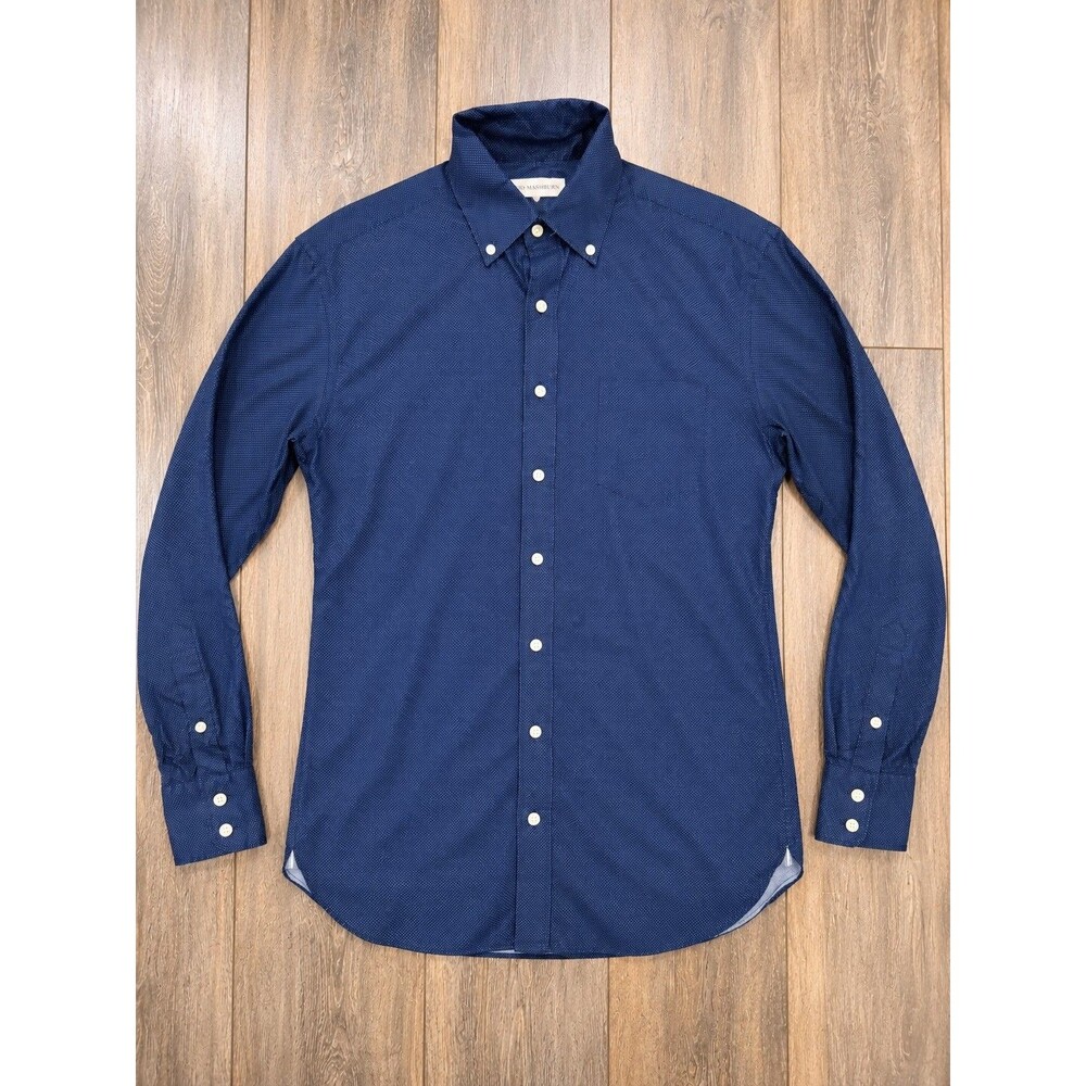 Michael Bastian Trim Men's L 16 34/35 Navy Polka Dot Button Down Shirt Cotton